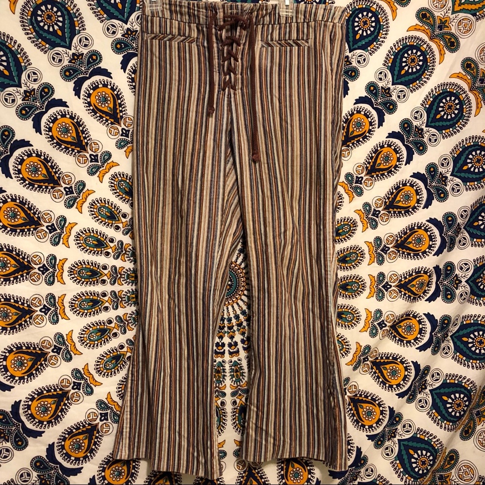 Brown Striped bell bottoms corduroy flare jeans